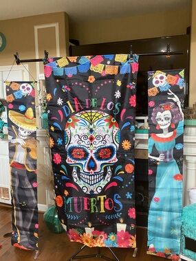 Light up Dia de Los Muertos Sugar Skull Porch Banner